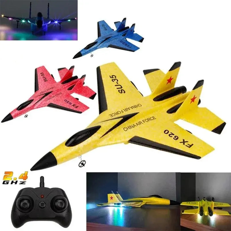Experience Thrilling Adventures with the SU35 RC Plane FX620 FX820 - 2.4G Remote Control Glider with LED Lights for Kids and Enthusiasts!